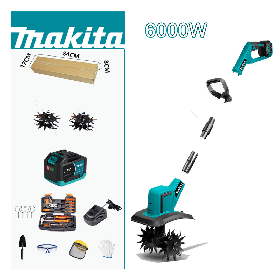 Plug cu motor de 6000W + lamă de plug * 2 + baterie de 21V 6Ah * 1 + încărcător * 1 + geantă de scule * 1 + geantă de scule de grădinărit * 1 + suport de scule * 4